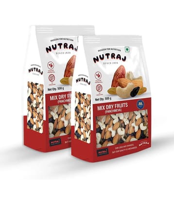 Nutraj Mix Dry Fruits PanchMeva 1 Kg (500g X 2) | Nutritious Blend of Dry Dates, Black Raisins, Raisins, Cashew Nuts & California Almonds | Trail Mix Healthy Snacks