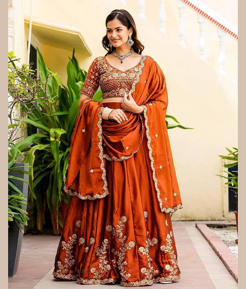 piludi Women's Art Silk Semi Stitched Flared Lehenga Choli