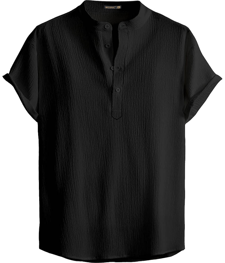 WEBRIC Poly Cotton Regular Fit Self Design Half Sleeves Men's Casual Shirt - Black ( Pack of 1 )