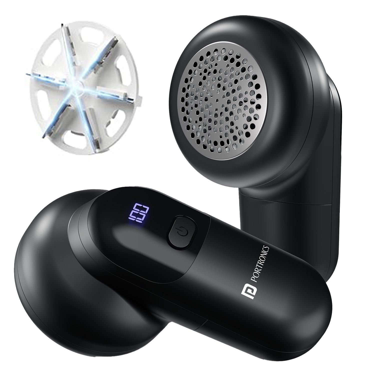 Portronics Lint X Type-C Rechargeable Lint Remover, 6 Stainless Steel Blades, 3 Speed Modes, LED Display, Detachable Lint Container, 70 Minutes Runtime, For Sweaters, Coats & Shirts