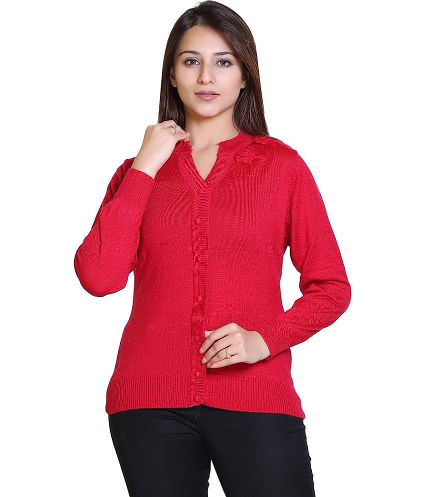 Ogarti Woollen pink Buttoned Cardigans - Single