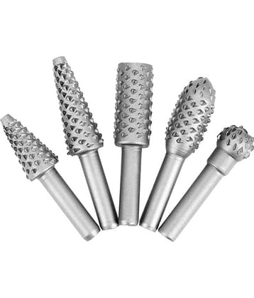 5 PCS Rotary Burr Rasp Wood Carving File Woodworking Drill Bit 1/4-inch Round Shank Chisel Embossed Deburring Polishing Grinding Head for Carpenter