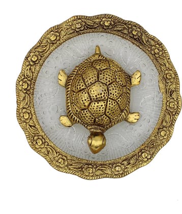 Fashion Bizz Feng Shui Tortoise For Good Luck On Glass Plate - 15 cm