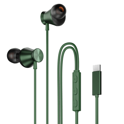 Hammer Nova Universal Type-C Earphones with Metallic Built Earbuds, Powerful Bass & Lightweight-Green