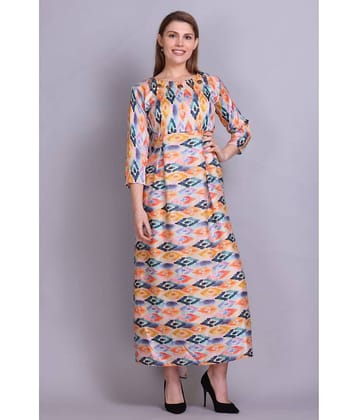ELTHIA Women Silk Printed Fit & Flare Dress ( Beige )