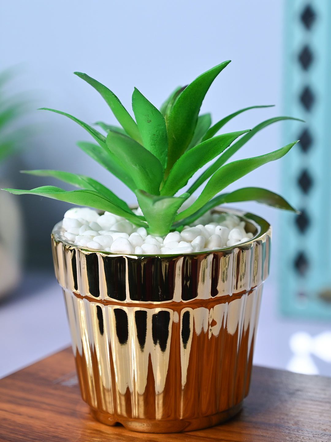 Sleek & Sophisticated - Stripe Design Faux Plant with Ceramic Pot