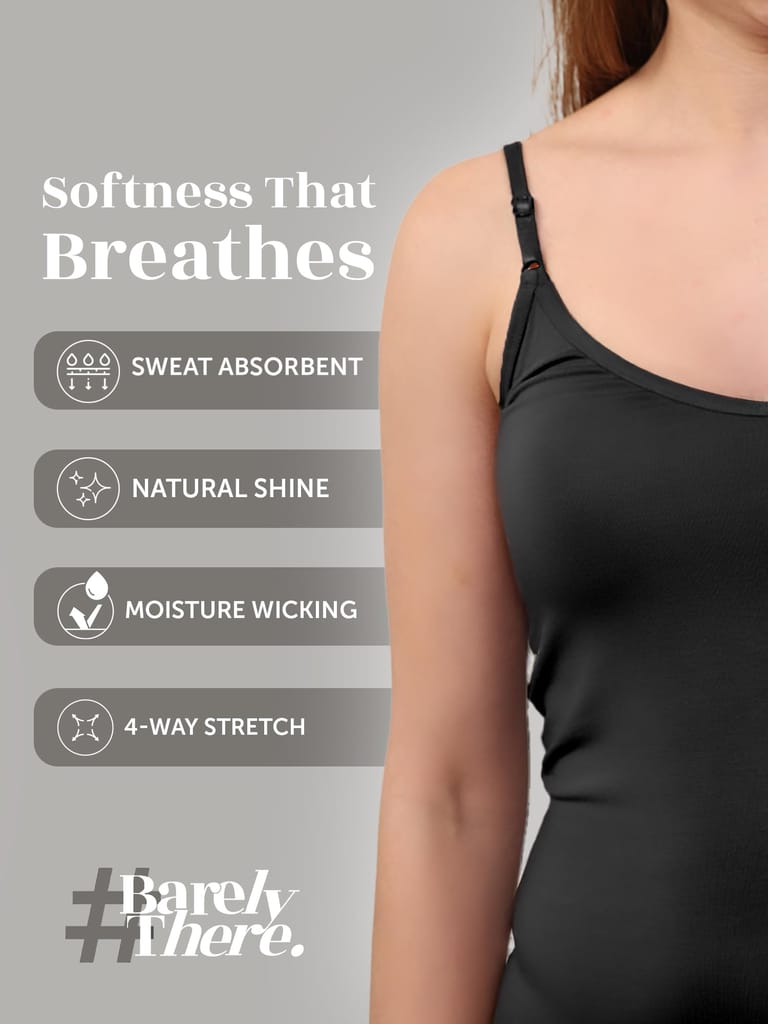 Freecultr Seamless Micromodal Camisole for Women with Adjustable Spaghetti Straps | Lightweight Layering Tank Top Casual Outfits & Sleepwear | Soft Breathable Stretch Fabric-Black