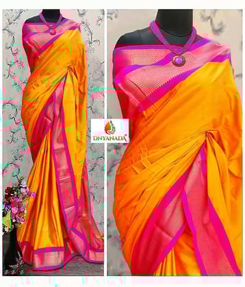 Mysstre Cotton Silk Woven Saree With Unstitched Blouse Piece ( Orange )