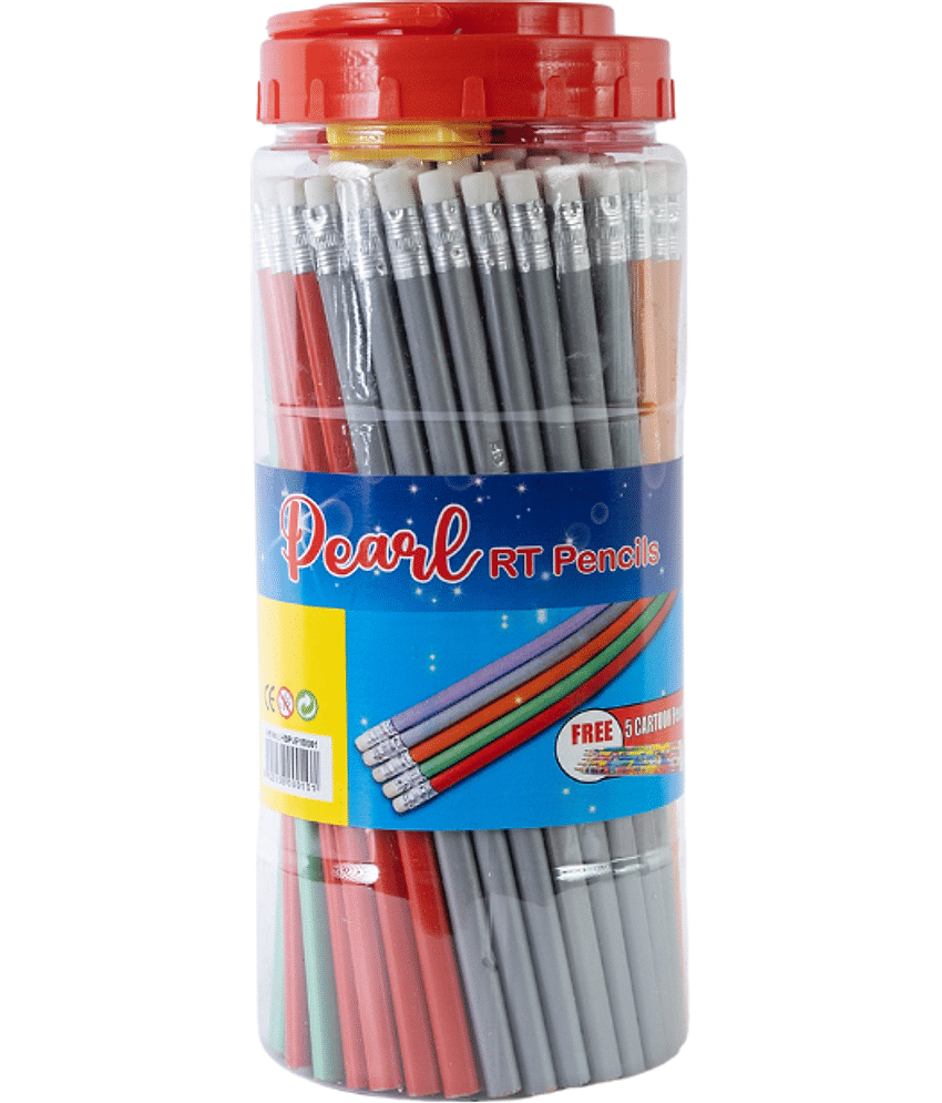 Artiggle Pearl RT Rubber Tiped Pencil Jar, Comfortable & Soft In Hands | Dark & Neat Handwriting |5 Complementary Sharpener,pack of 100 Pencil