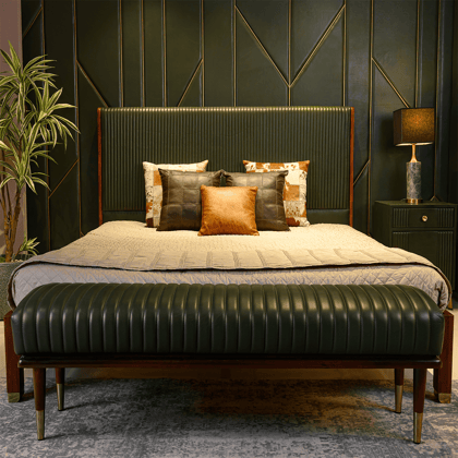 Stanford Leather King Bed Green-Green