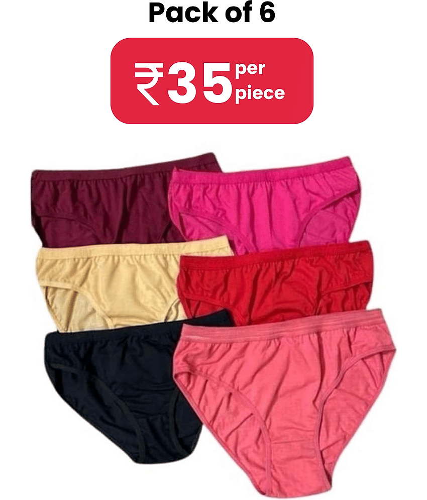 DOOZIE LOVEPLUS Pack of 6 Poly Cotton Solid Women's Bikini ( Multicolor )