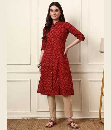 Divena Women Cotton Printed A-line Kurti ( Maroon )