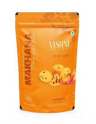 Vishnu Delight Organic Roasted Makhana, Fiery Peri Peri Flavor, Pouch 60g- Crunchy, Deliciously, and  Full of Flavorful Indian Spices