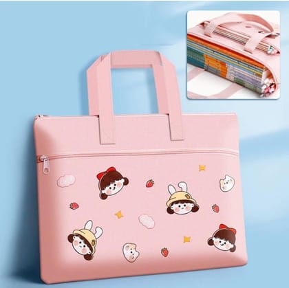 Multipurpose Portable Students Handbags, High Capacity Tote Bag, Durable Books Bag, File Document Folders School Storage Organizer Bag-Light Pink
