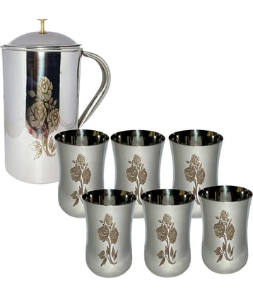 A & H ENTERPRISES Water Jug with Lid Stainless Steel Jug and Glass Combo 2000 mL