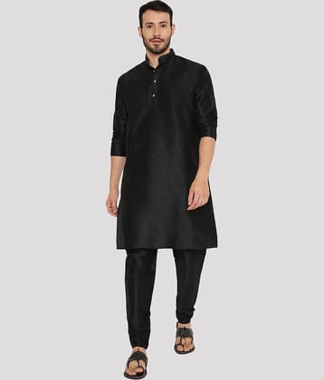 Maharaja - Black Silk Regular Fit Men's Kurta Pyjama Set ( Pack of 1 )