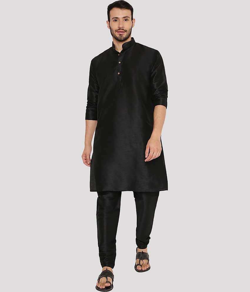 Maharaja - Black Silk Regular Fit Men's Kurta Pyjama Set ( Pack of 1 )