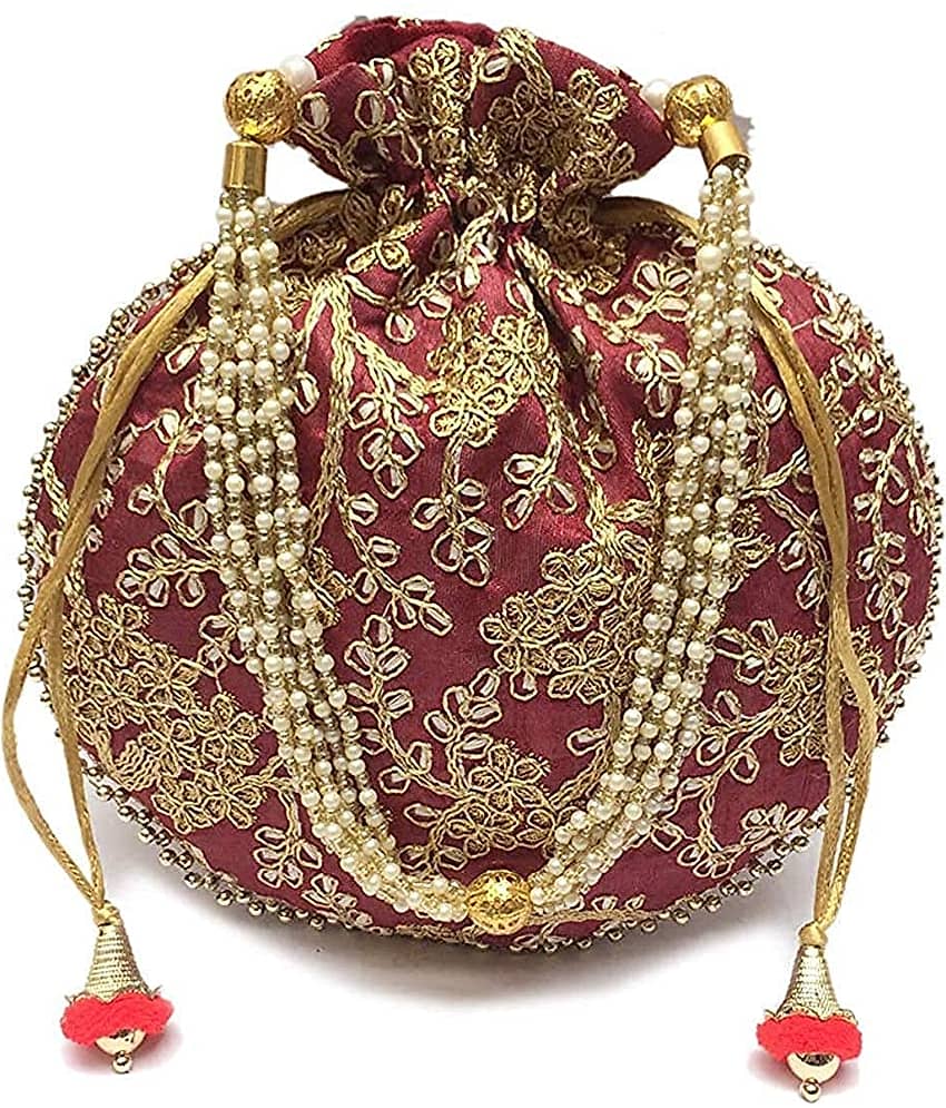 Raj Maroon Silk Potli