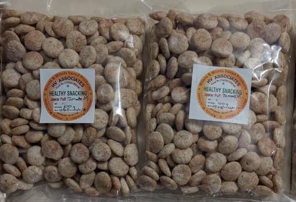 Hv Associates Jowar Puffs Tomato Masala (100G) | Healthy Millet-Based Snacking | Light, Crispy & Tangy Tomato Flavour | Ready To Eat Namkeen