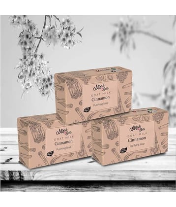 Mirah Belle - Organic Goat Milk, Cinnamon Purifying Soap Bar 125gm (Pack of 3) - For Oily & Infection Prone Skin- Handmade Soap 375gm