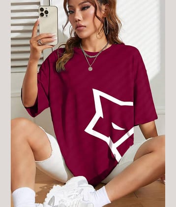 Leotude Women Cotton Blend Printed Oversized Fit Round Neck T-Shirt ( Maroon )