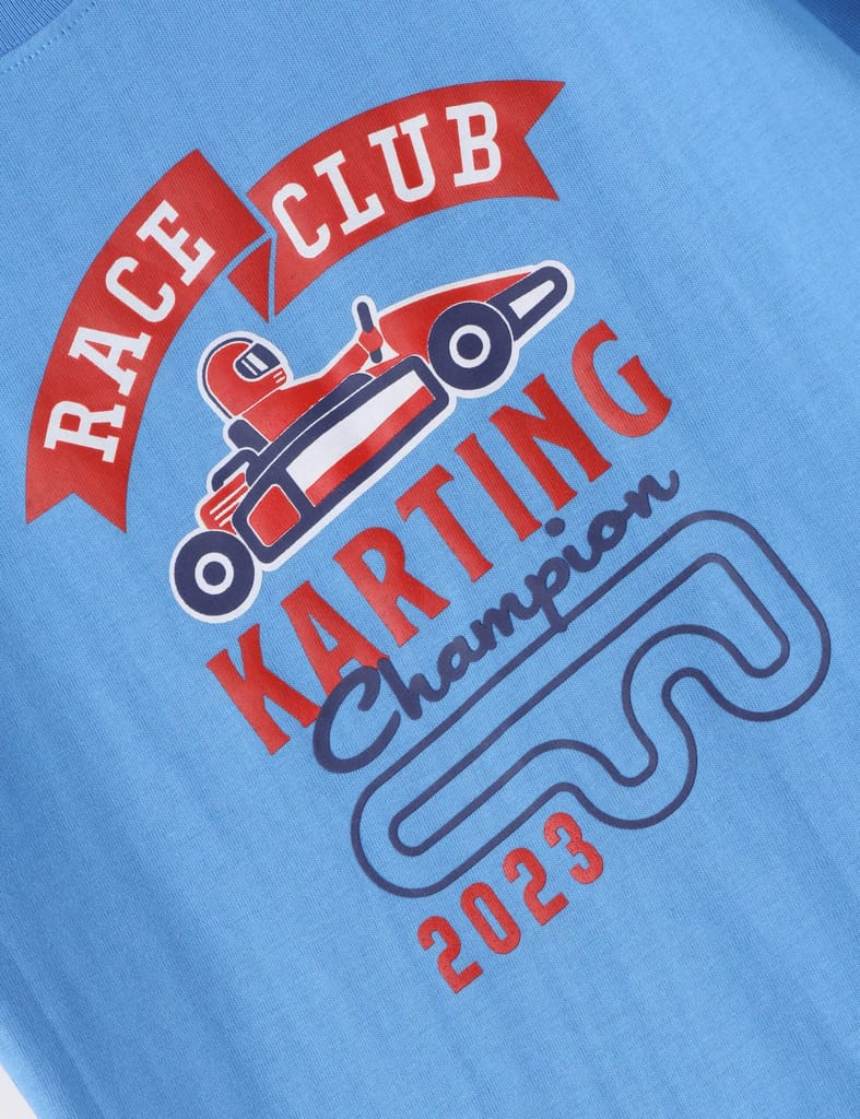 Modern Kids Boys T shirt Cotton All Aboard Blue Race Club Karting 2025 at ShopCircuit | ONDC
