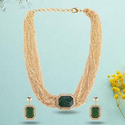 Gold-Plated Green Pendant Multistrand Choker Set