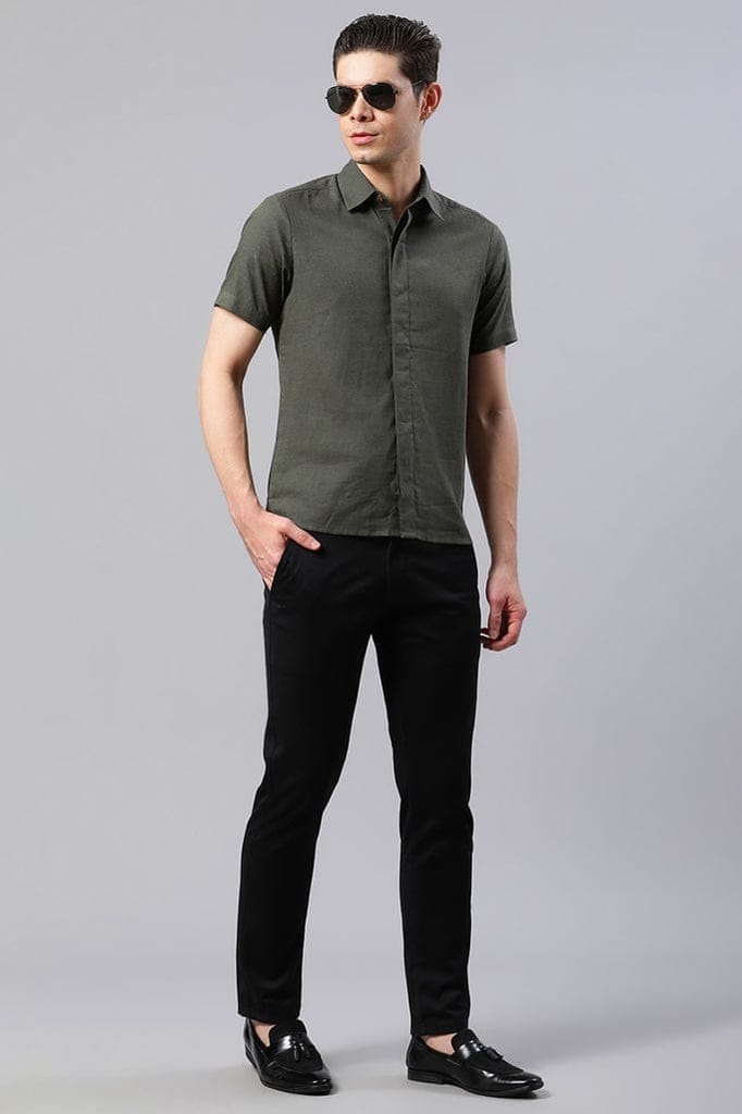 Deep Olive Solid Slim Shirt