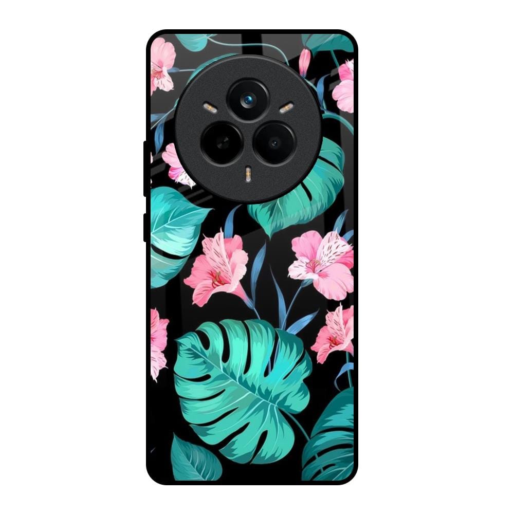 Tropical Leaves & Pink Flowers Glass Case for Realme 14 Pro Plus 5G