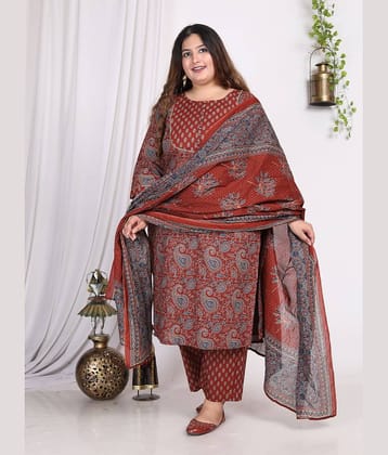 Swasti Cotton Printed Kurti With Palazzo Women's Stitched Salwar Suit - Maroon ( Pack of 1 )