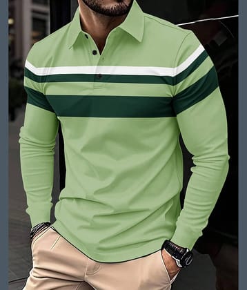 Eyebogler Men Polyester Regular Fit Striped Polo T Shirt ( Lime Green )