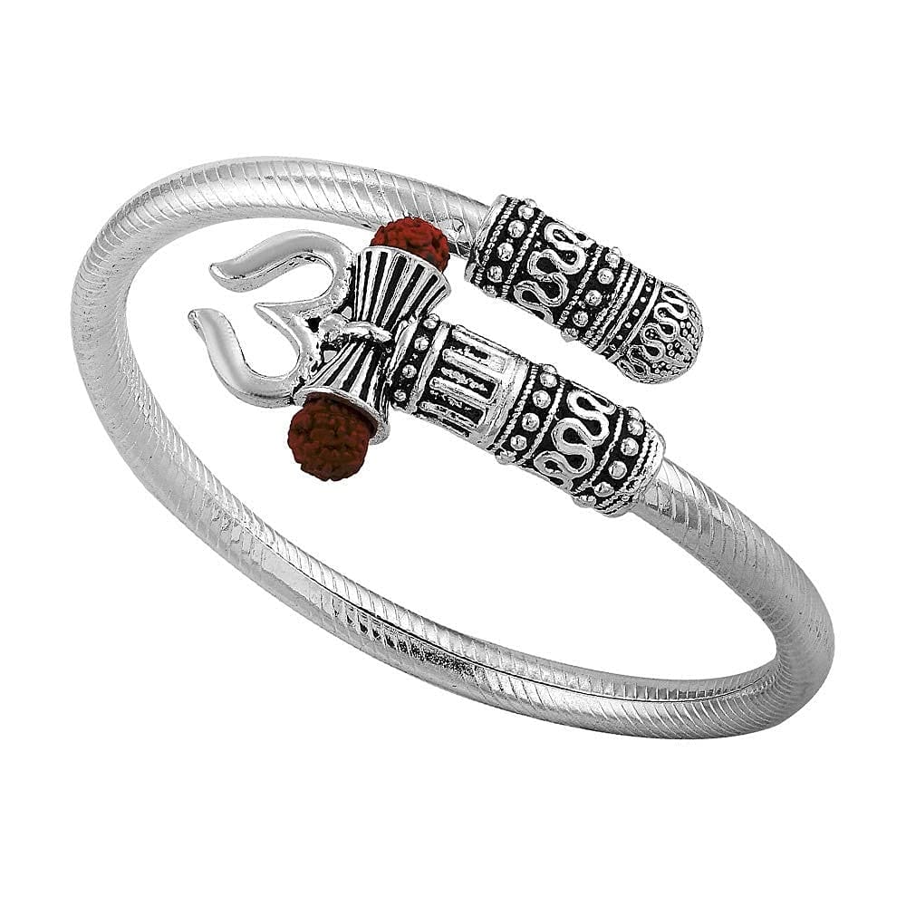 Nawani Designer Silver Oxidized Shiva Trishul Rudraksha Damroo Kada Bracelet Bangle for Men and Boys - Ethnic Wear | Buy online on ZillyBuy