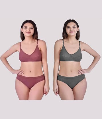 Kiran Enterprises Pack of 2 Cotton Women's Bra & Panty Set ( Multicolor )
