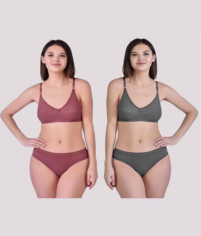 Kiran Enterprises Pack of 2 Cotton Women's Bra & Panty Set ( Multicolor )