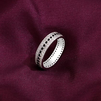 Men’s Zircon Studded Silver Band-White Stone / Silver / US 7 (17.5 mm Diameter)
