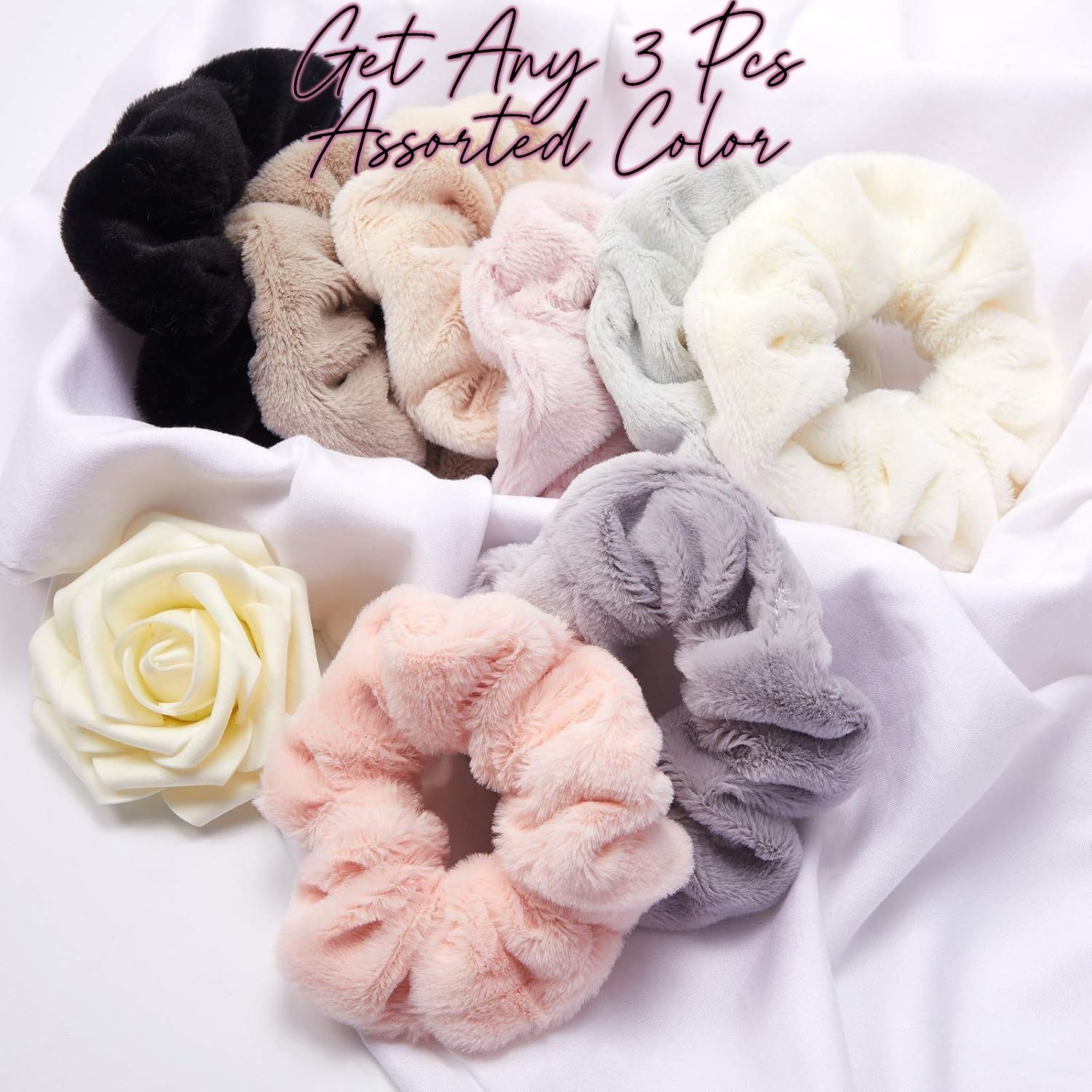 3 Pieces Scrunchies Fuzzy Scrunchy Ponytail Scrunchies