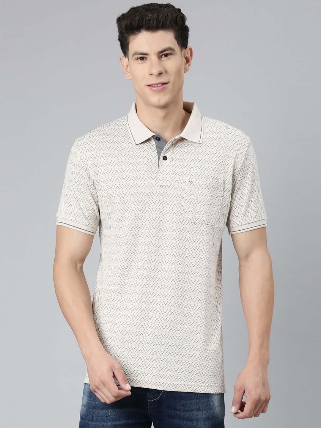Classic Polo Mens Aop Cream Polo Neck Slim Fit T-Shirt | BEAU - 244 B SF P