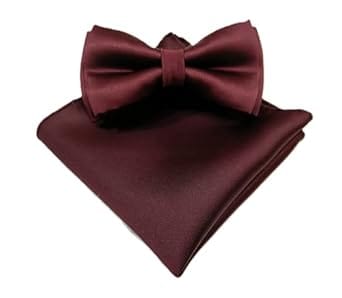 VOICI Men's Velvet & Satin oversized Bow & Pocket Square Tie Black Color Free Size best for Tuxido dinner jackets - Wine
