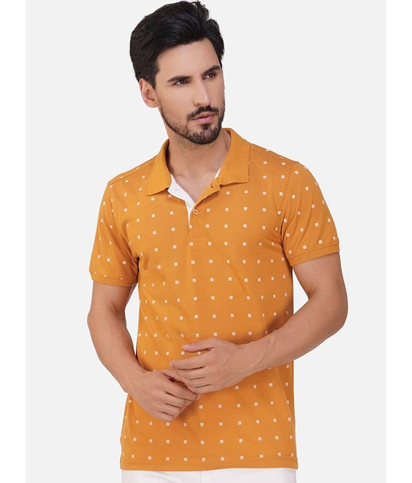 XFOX Pack of 1 Cotton Blend Regular Fit Printed Half Sleeves Men's Polo T Shirt ( Gold )