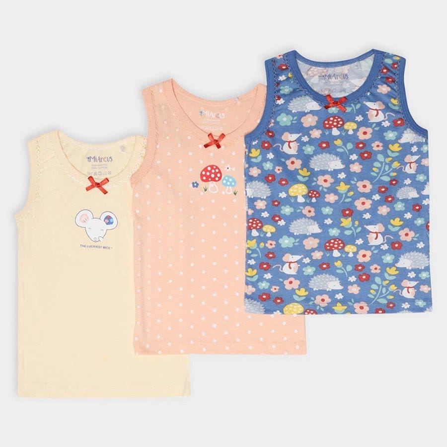 Baby Girl Vest with Blossom Print- (Pack of 3)-6-12 M / Peach