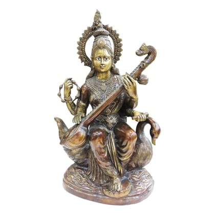 Brass Saraswati Ji Idol | Goddess Saraswati Statue for Temple, Height : 29 Inch (BSMAS682)