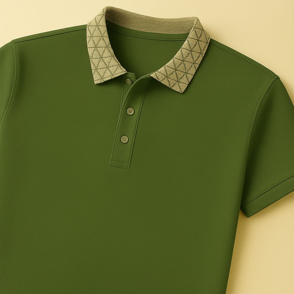 Geometric Grid Luxe Polo T-Shirt-M / Green
