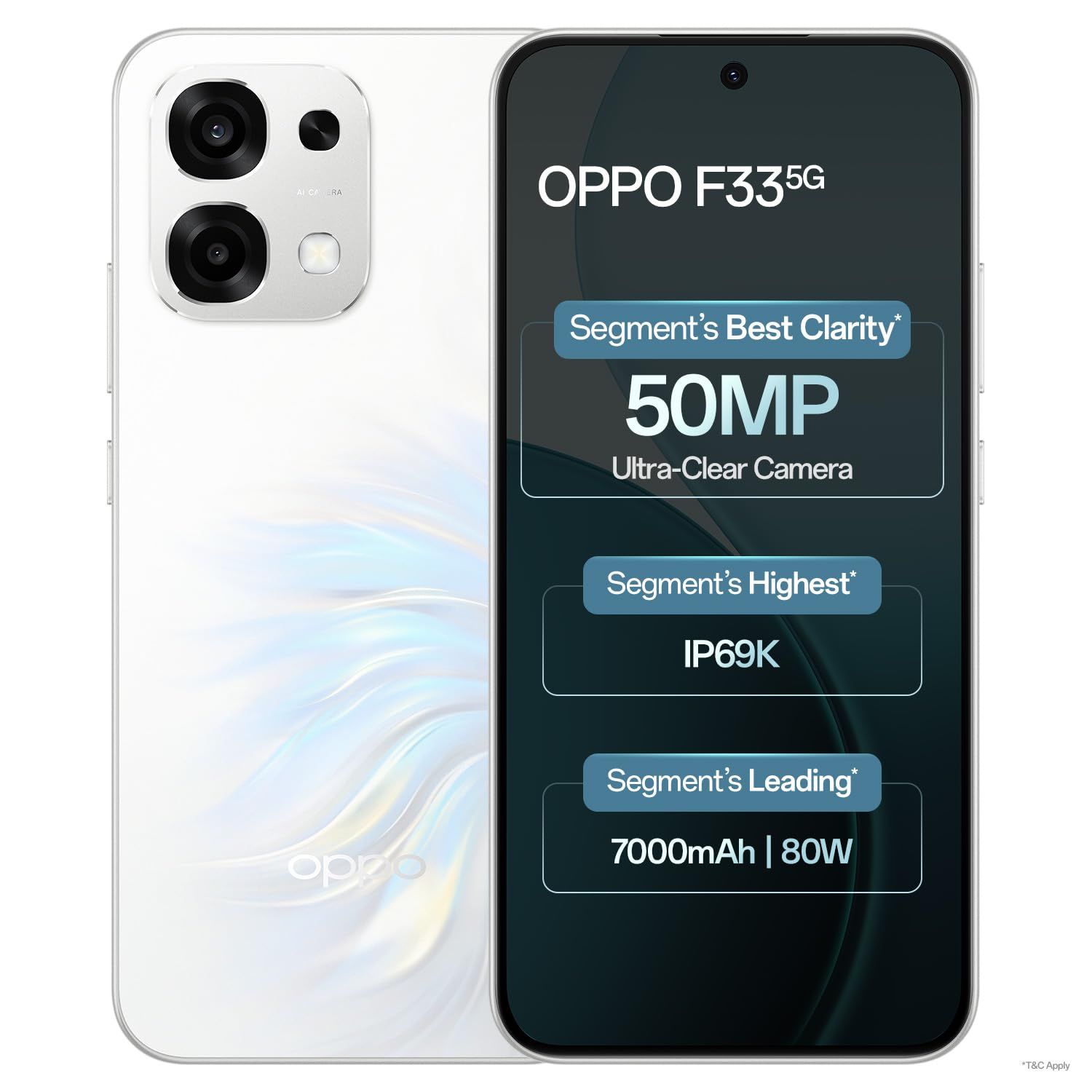 Oppo F33 5G Smartphone (8GB RAM, 128GB Storage, Pearl White)|50MP AI Camera |7000mAh Long Battery |45W Fast Charging-with No Cost EMI/Bank Offers