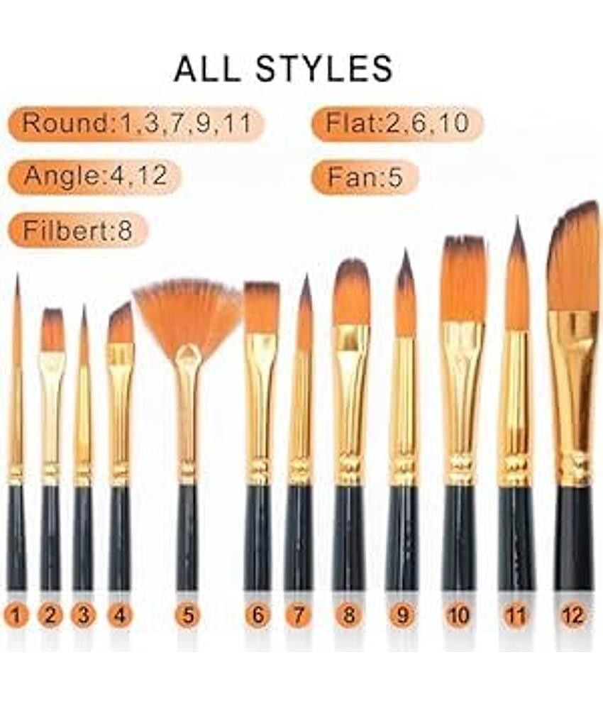ECLET Craft Painting Brushes Set of 12 Professional Round Pointed Tip Nylon Hair Artist Acrylic Paint Brush for Acrylic/Watercolor/Oil Painting(O)