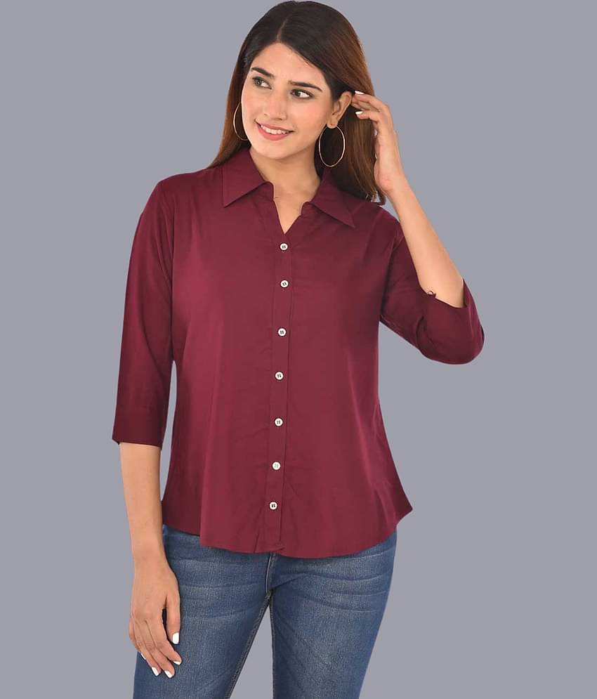 FABISHO Women Solid Rayon Shirt ( Wine )