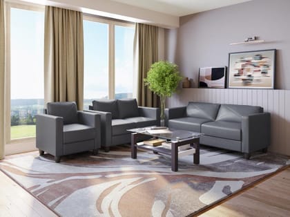 Quad 6-Seater Leatherette Sofa Set (3+2+1) (1-Year Warranty, Pinewood, Nimbus Grey)