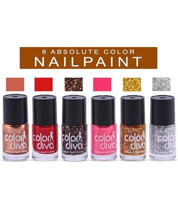 COLOR DIVA Amazing Color Nail Paint (Silver Sparkle, Red,Pink,Maroon Sparkle, Pack of 6