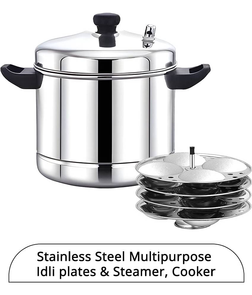 Dynore Stainless Steel Idly Maker 4 Plates Compatible Gas Stove (idli, Dhokla and Pathra), Silver