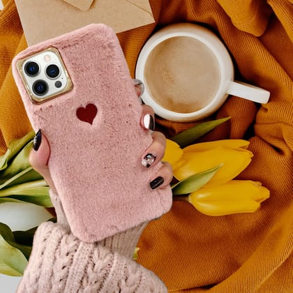 Cute Heart Plush Fur Cover-iPhone 11 Pro