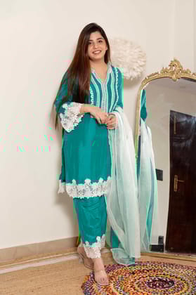 Tirana Green Suit Set With Cutwork Detailing-3XL